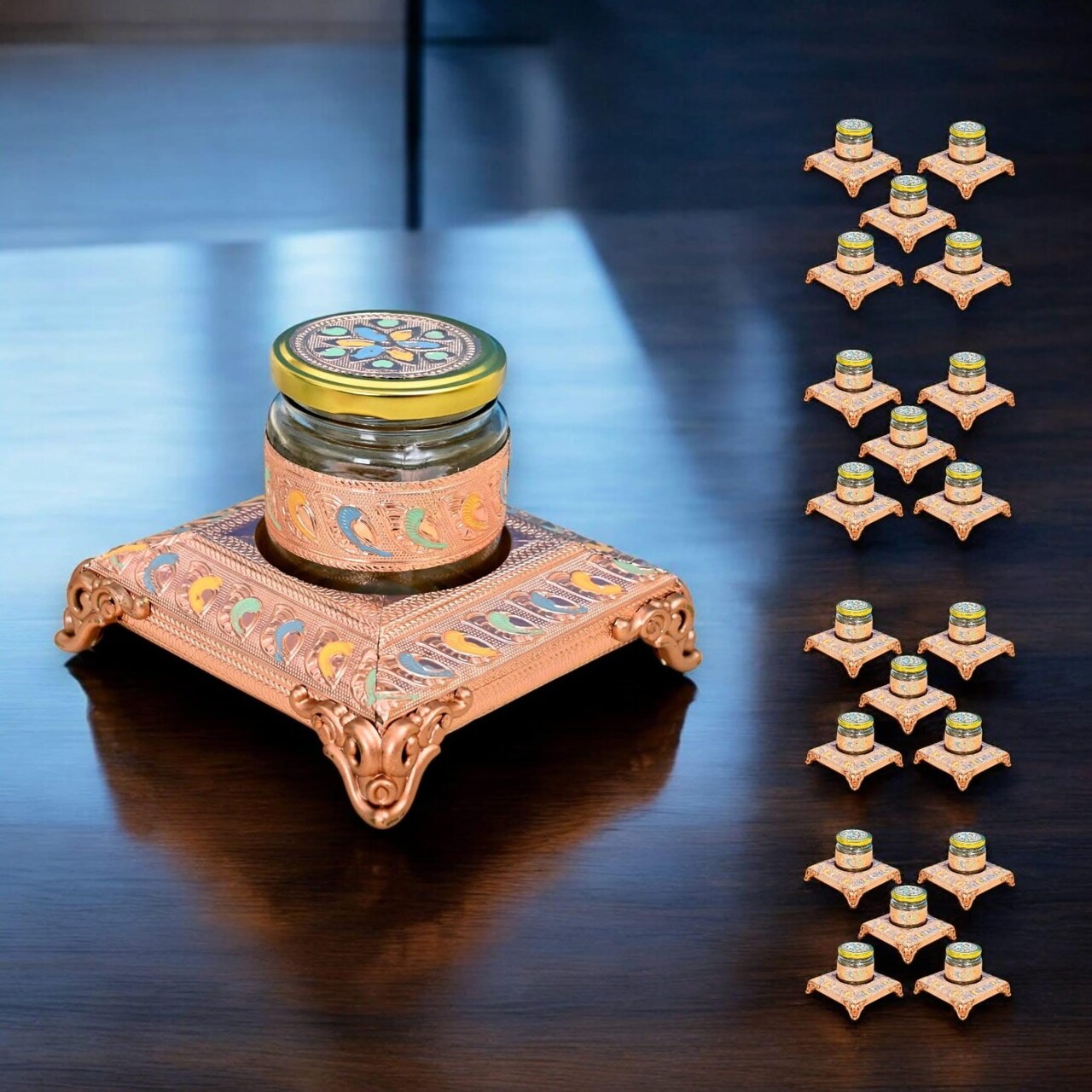 Meenakari Glass Jar Dryfruits Jars with Lid Decorative Serving Bowls Dry Fruit Storage Containers Return Gifts for Housewarming Baby Shower Wedding 200ml Cookies Nuts Candy Jar (4 Inch)